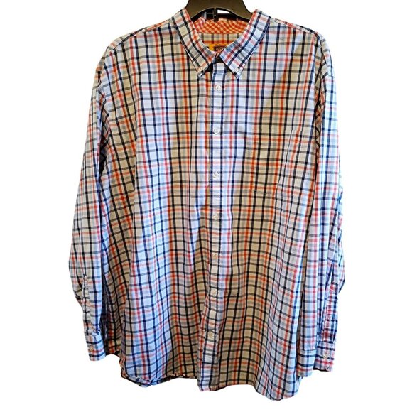 Mens Foundry Supply Co. Red/Blue Plaid Long Sleeve Button-Down Shirt 4XLT Easy C - Picture 1 of 8